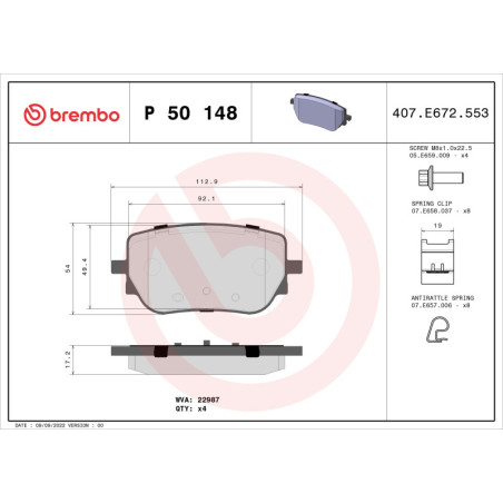 BREMBO P 50 148 Klocki hamulcowe tył dla Mercedes A CLA B GLA GLB EQA EQB