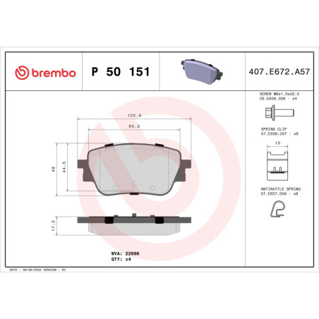 BREMBO P 50 151 Pastillas de freno trasero para Mercedes A CLA B GLA GLB