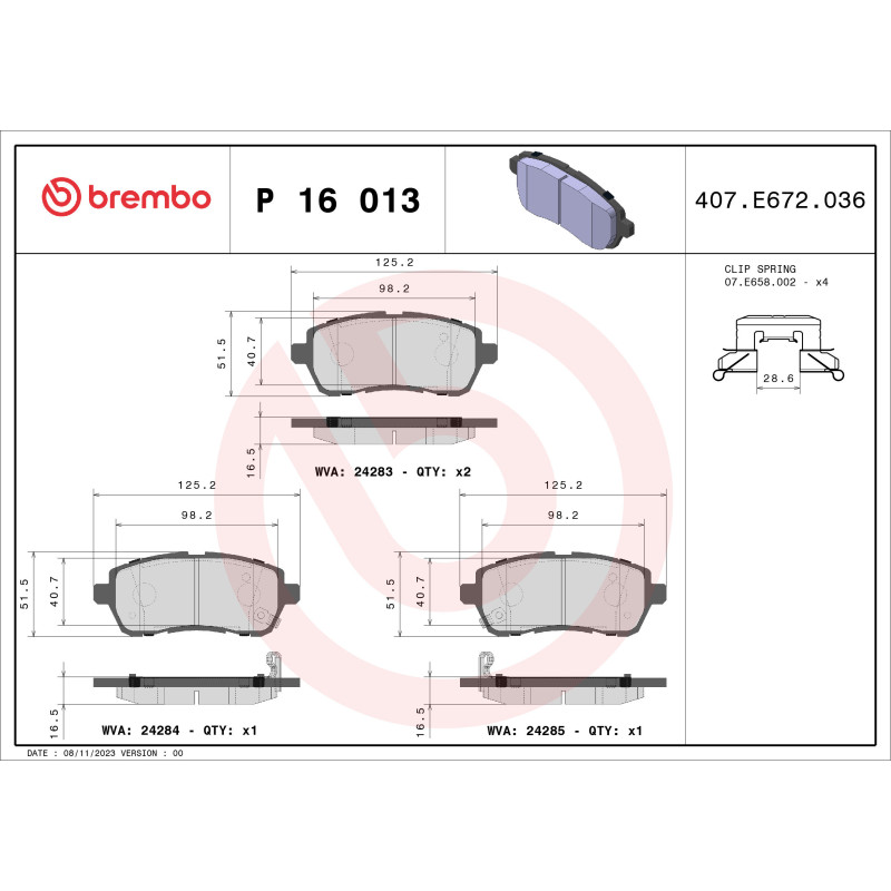 BREMBO P 16 013X Bremsbeläge Vorne für Fiesta Swift 2 Sirion Baleno Focus Materia Justy