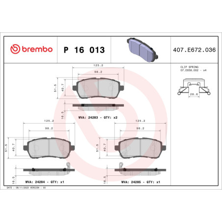 BREMBO P 16 013X Bremsbeläge Vorne für Fiesta Swift 2 Sirion Baleno Focus Materia Justy