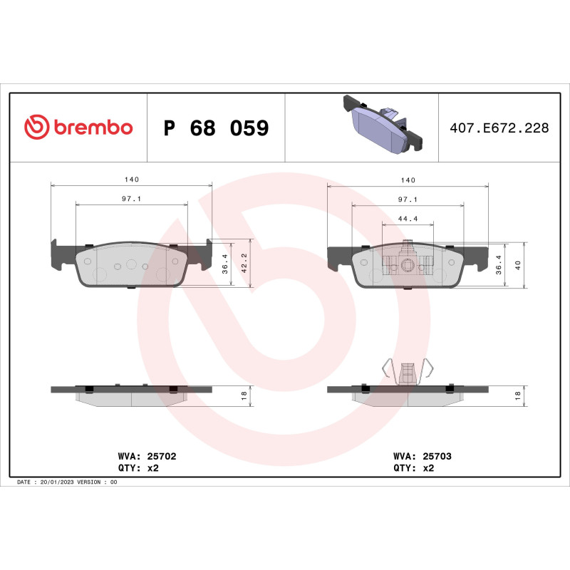 BREMBO P 68 059X Pastiglie freno anteriore per Sandero Logan Clio Fortwo Twingo Forfour Thalia G