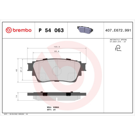 BREMBO P 54 063 Plaquettes de frein arrière pour Mitsubishi Outlander Eclipse Cross