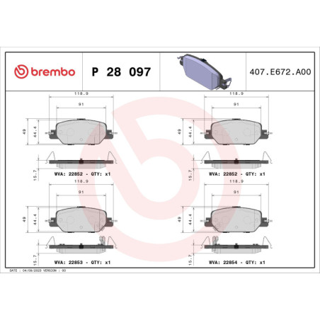 BREMBO P 28 097 Plaquettes de frein arrière pour Honda CR-V