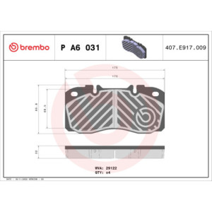 BREMBO P A6 031 Brake Pad Set Front for