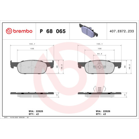BREMBO P 68 065X Brzdové platničky predné pre Logan Clio Sandero Xray Thalia