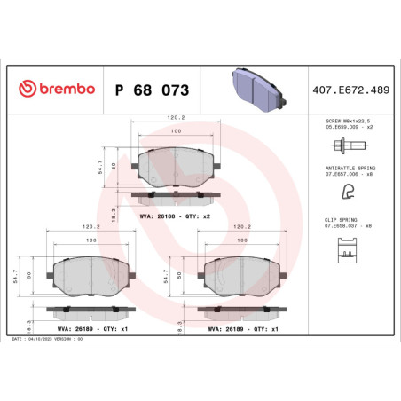 BREMBO P 68 073 Plaquettes de frein avant pour Clio Sandero Jogger Logan Taliant Micra