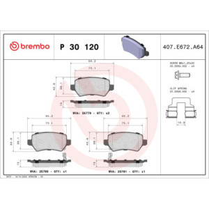 BREMBO P 30 120 Pastiglie freno posteriore per Kia Cee'D