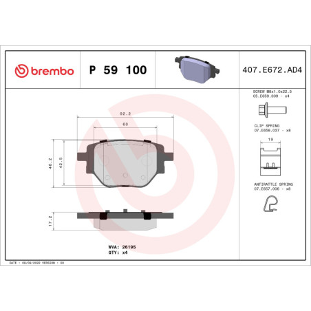 BREMBO P 59 100 Pastiglie freno posteriore per Corsa 208 2008