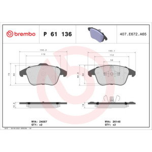 BREMBO P 61 136 Pastillas de freno delantero para 2008 208 DS