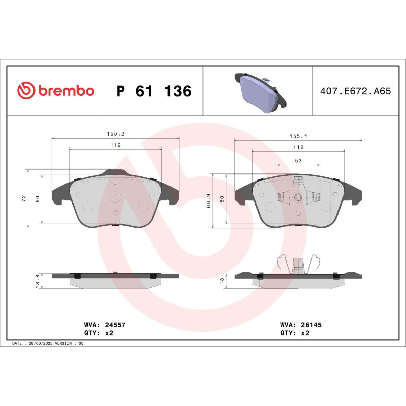 BREMBO P 61 136 Plaquettes de frein avant pour 2008 208 DS
