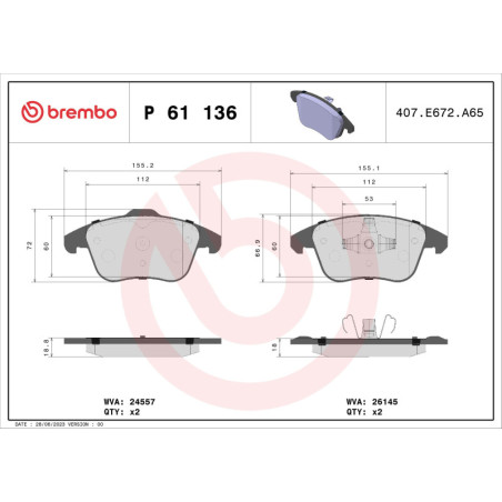 BREMBO P 61 136 Plaquettes de frein avant pour 2008 208 DS