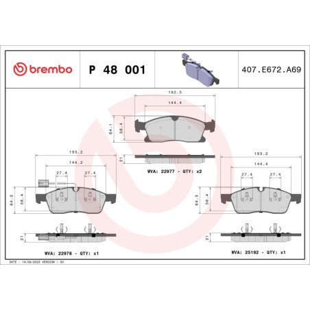 BREMBO P 48 001 Plaquettes de frein avant pour Maserati Levante