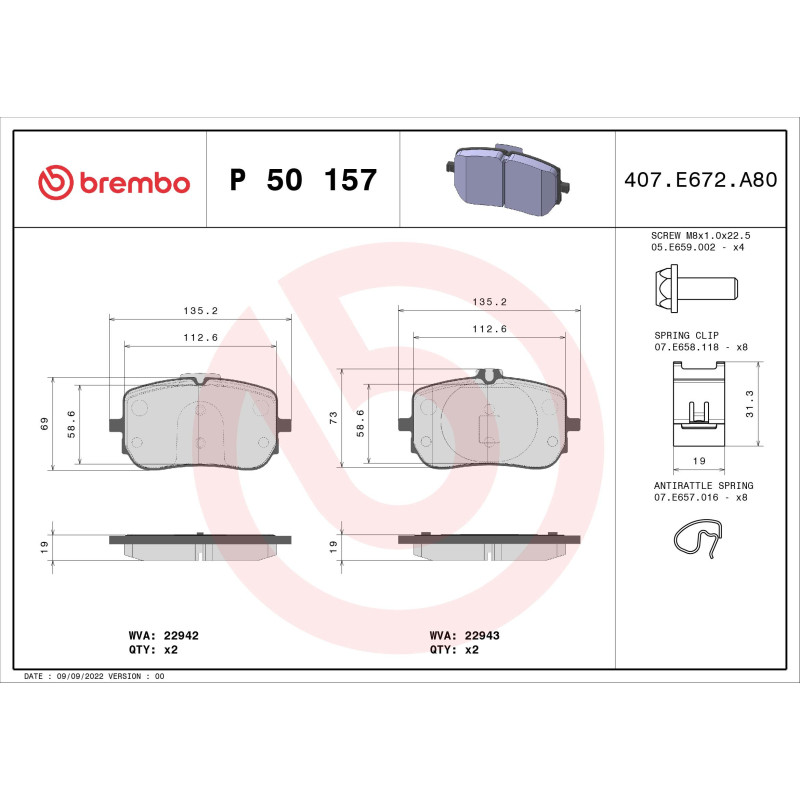 BREMBO P 50 157 Brake Pads Set Front for Mercedes A GLA B CLA GLB