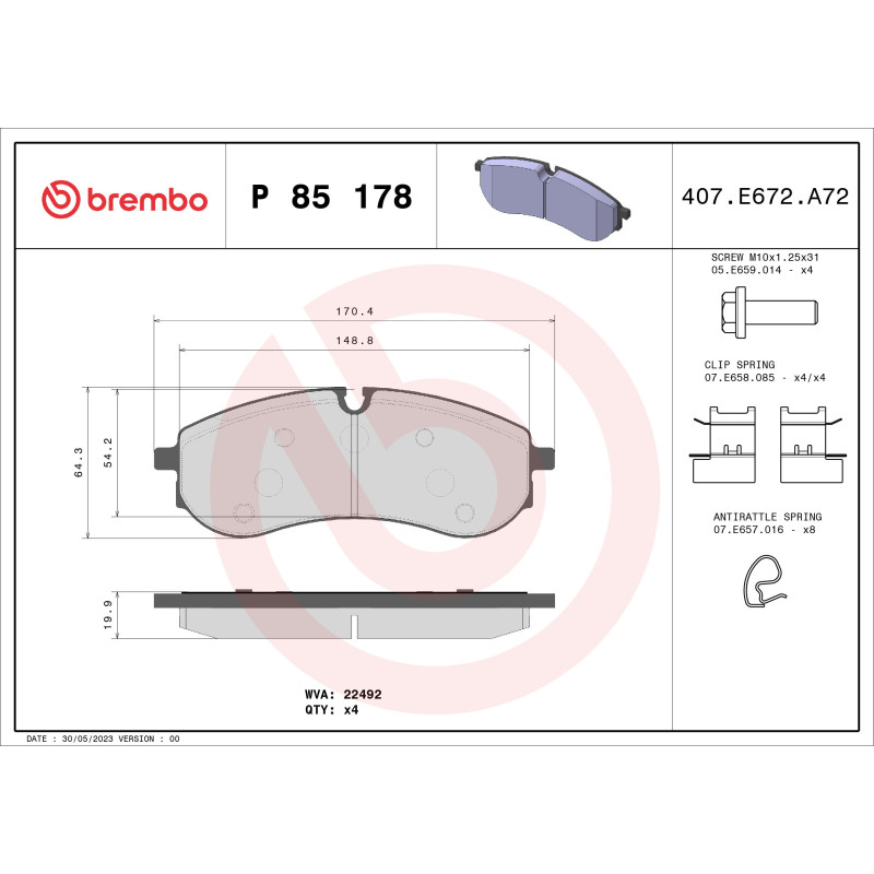 BREMBO P 85 178 Brake Pads Set Rear for Crafter TGE