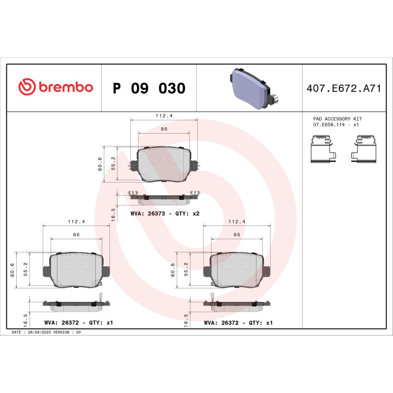 BREMBO P 09 030 Klocki hamulcowe tył dla