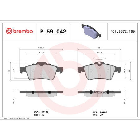BREMBO P 59 042X Plaquettes de frein arrière pour Focus Vectra 9-3 C5 3 Laguna Signum XF C-Max XJ XK