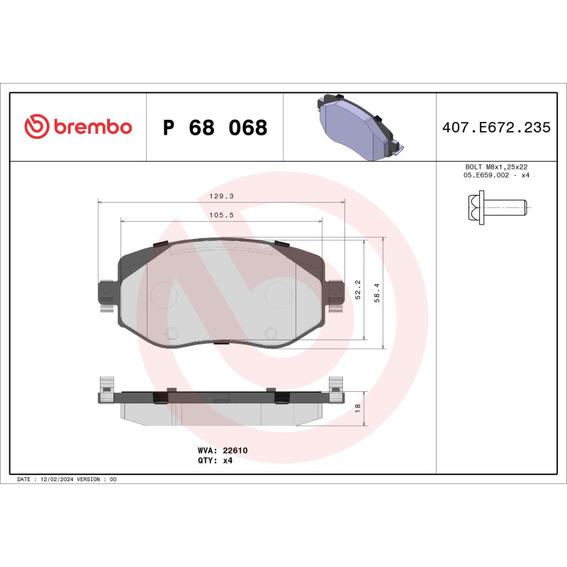 BREMBO P 68 068X Brake Pads Set Front for Renault Megane