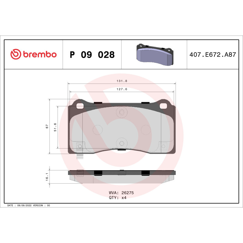 BREMBO P 09 028 Pastillas de freno delantero para
