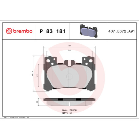 BREMBO P 83 181 Pastiglie freno posteriore per Lexus LS LC