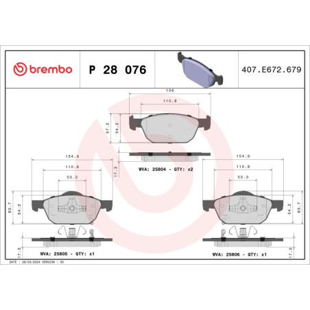 BREMBO P 28 076X Pastiglie freno anteriore per Honda Civic