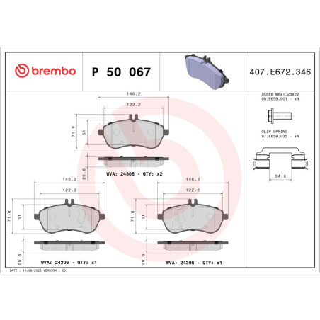 BREMBO P 50 067X Brake Pads Set Front for Mercedes C E SLK SLC