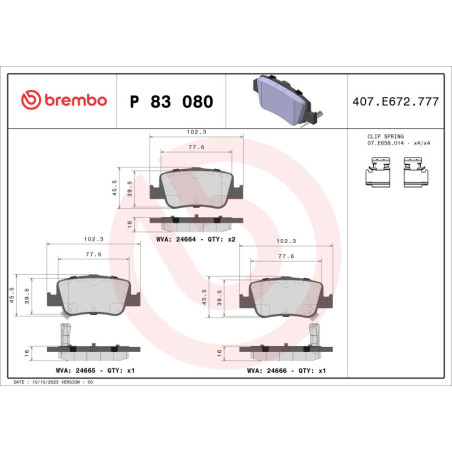 BREMBO P 83 080X Brzdové platničky zadné pre Toyota Auris Corolla