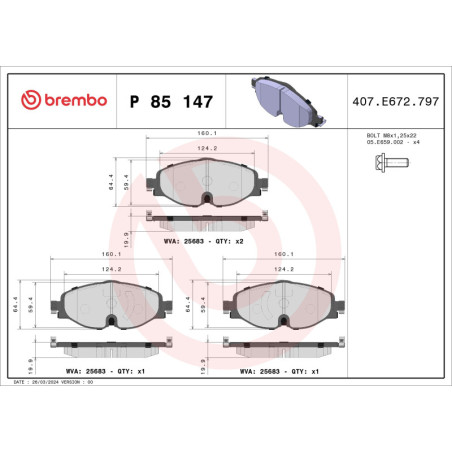 BREMBO P 85 147X Plaquettes de frein avant pour Caddy Golf Passat Q3 Arteon Tiguan Karoq T-Roc