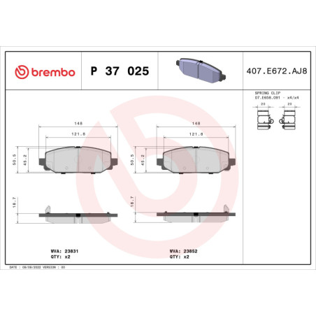 BREMBO P 37 025 Brake Pads Set Rear for Jeep Wrangler