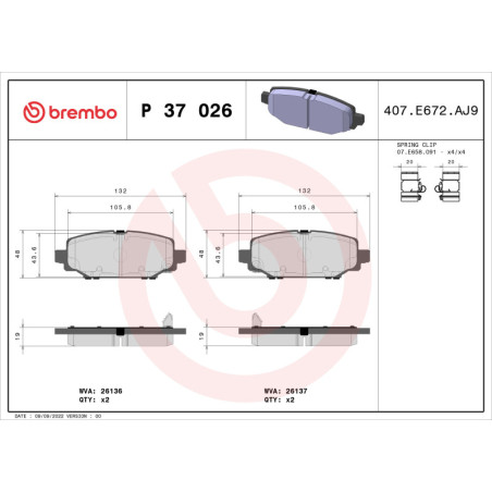 BREMBO P 37 026 Bremsbeläge Hinten für Jeep Wrangler