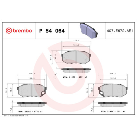 BREMBO P 54 064 Klocki hamulcowe przód dla
