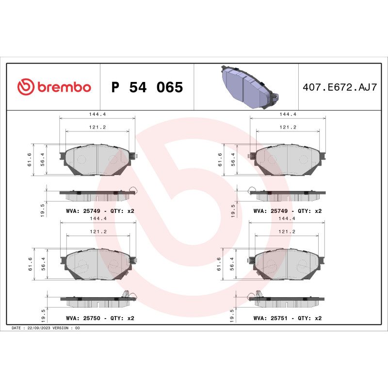 BREMBO P 54 065 Brzdové destičky přední pro