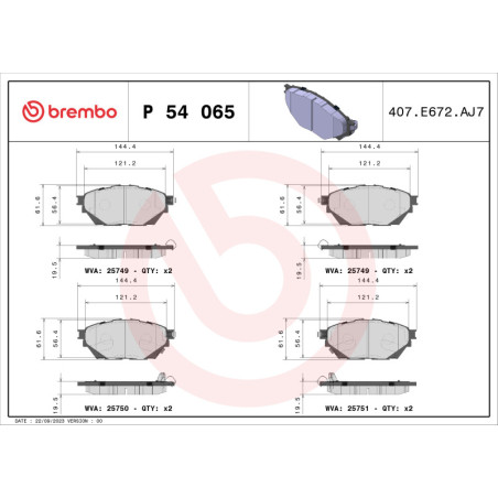 BREMBO P 54 065 Plaquettes de frein avant pour
