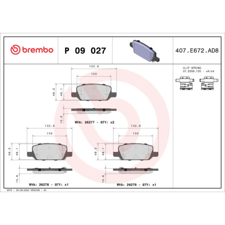 BREMBO P 09 027 Brake Pads Set Rear for 