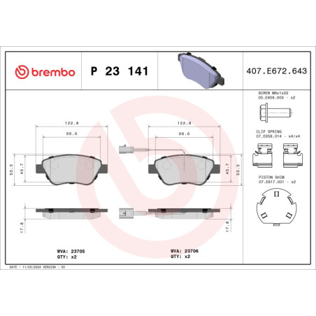 BREMBO P 23 141X Plaquettes de frein avant pour Punto Fiorino MiTo 500 Bipper Nemo Qubo Linea
