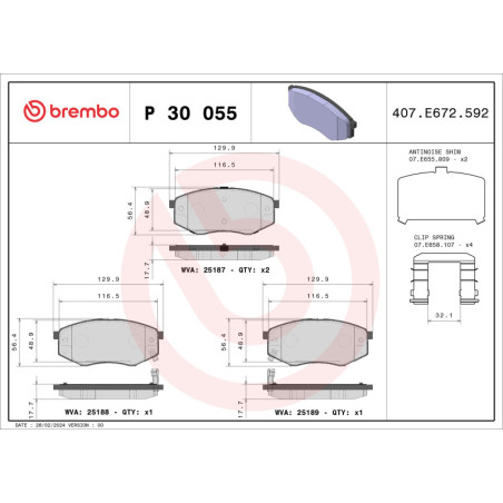 BREMBO P 30 055X Plaquettes de frein avant pour Sonata Soul ix20 Optima ix35