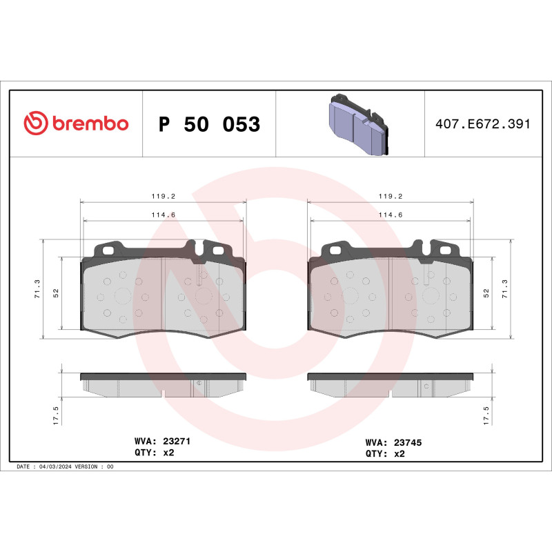 BREMBO P 50 053X Bremsbeläge Vorne für Mercedes C E CLK CLS S SL SLK
