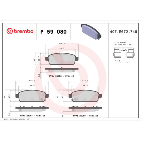 BREMBO P 59 080X Plaquettes de frein arrière pour Astra Cruze Zafira Mokka Cascada Trax Orlando