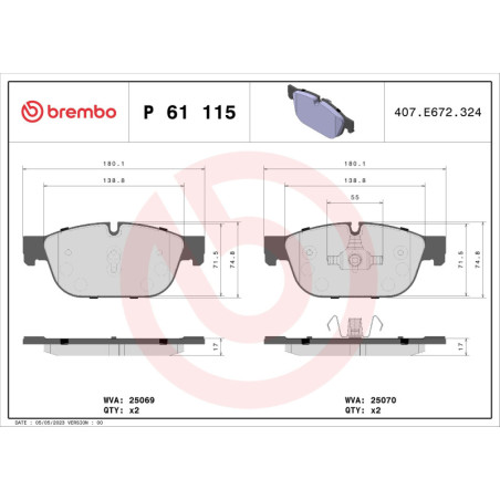 BREMBO P 61 115X Brzdové destičky přední pro 508 DS5 DS C5 DS4 RCZ 308 C6