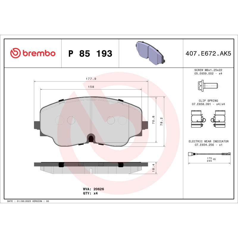 BREMBO P 85 193 Pastiglie freno anteriore per Golf A3 Arteon Tiguan