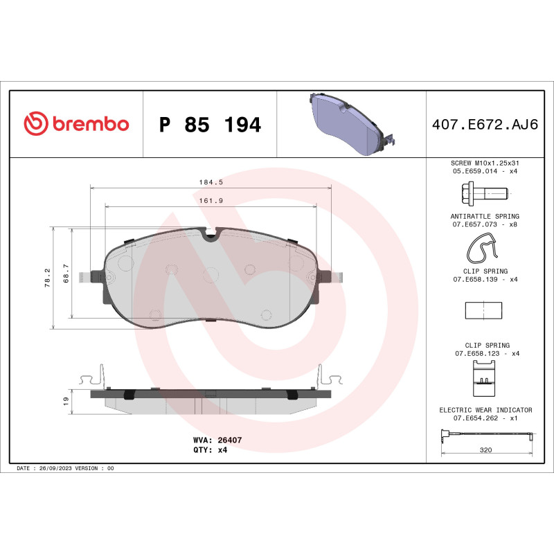 BREMBO P 85 194 Plaquettes de frein avant pour Q4 ID.4 ID.5