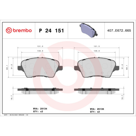BREMBO P 24 151X Brzdové platničky predné pre Fiesta B-Max Transit