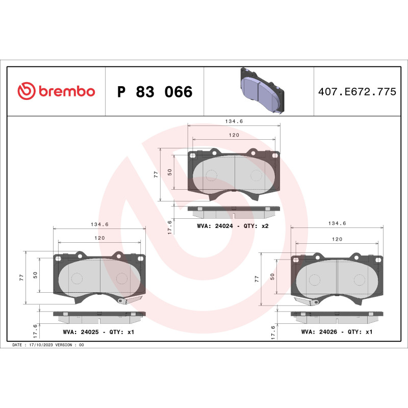BREMBO P 83 066X Klocki hamulcowe przód dla Pajero Sport Land Cruiser Hilux 4 Runner Fortuner GX