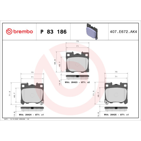 BREMBO P 83 186 Brzdové destičky zadní pro Toyota Yaris