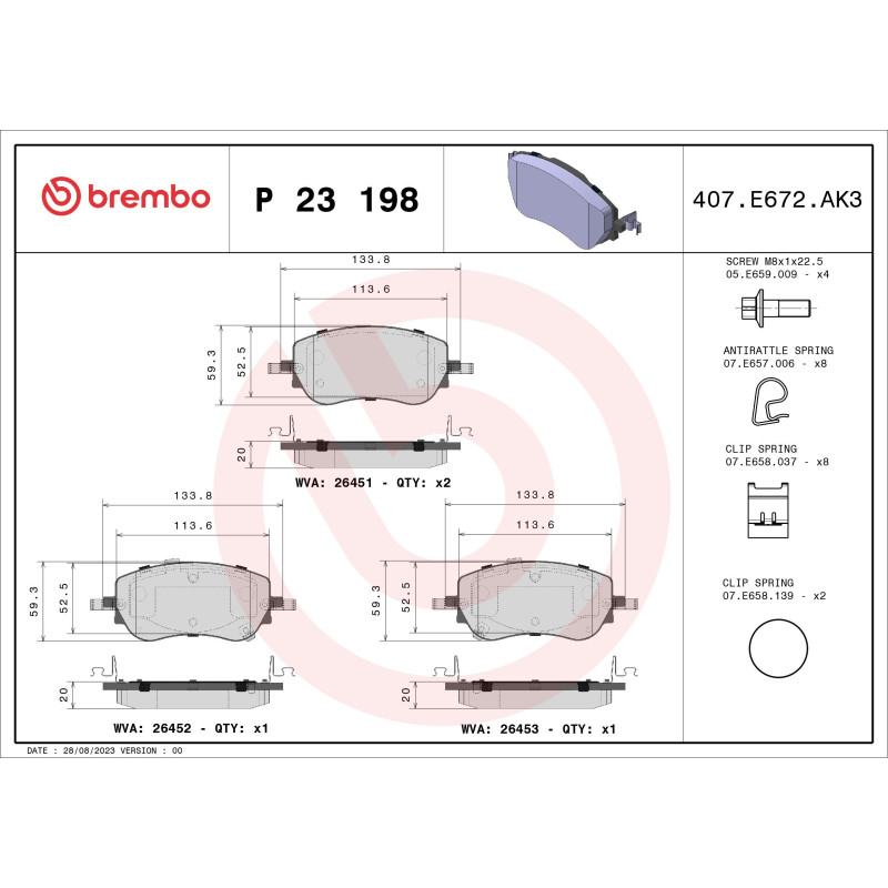 BREMBO P 23 198 Plaquettes de frein avant pour Tipo 500e New 500