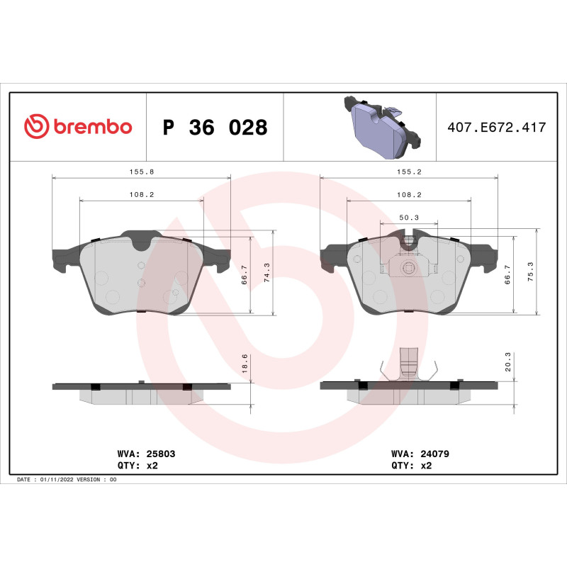 BREMBO P 36 028 Pastiglie freno anteriore per F-Type XF XJ