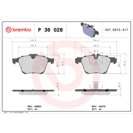 BREMBO P 36 028 Pastillas de freno delantero para F-Type XF XJ