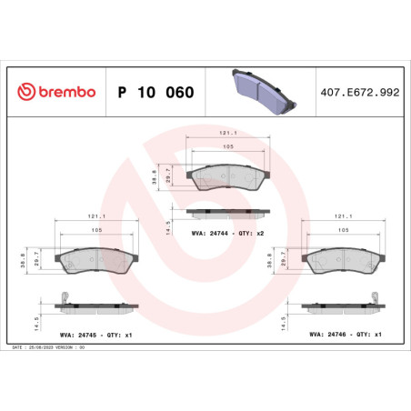 BREMBO P 10 060 Brake Pads Set Rear for Chevrolet Epica