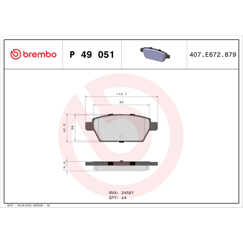 BREMBO P 49 051 Brzdové destičky zadní pro Fusion 6 Milan