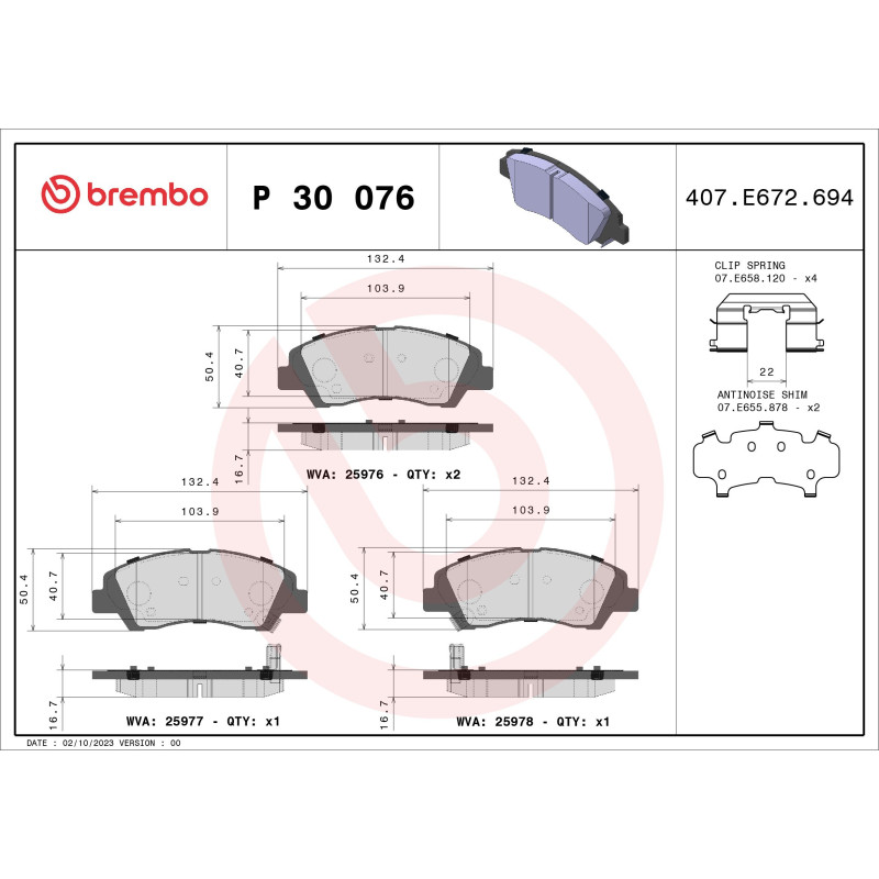 BREMBO P 30 076 Klocki hamulcowe przód dla Hyundai i10