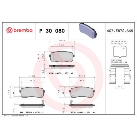 BREMBO P 30 080 Klocki hamulcowe tył dla Sorento ix55